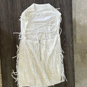 Lulu’s Making Magic White Lace-up Fringe mini dress